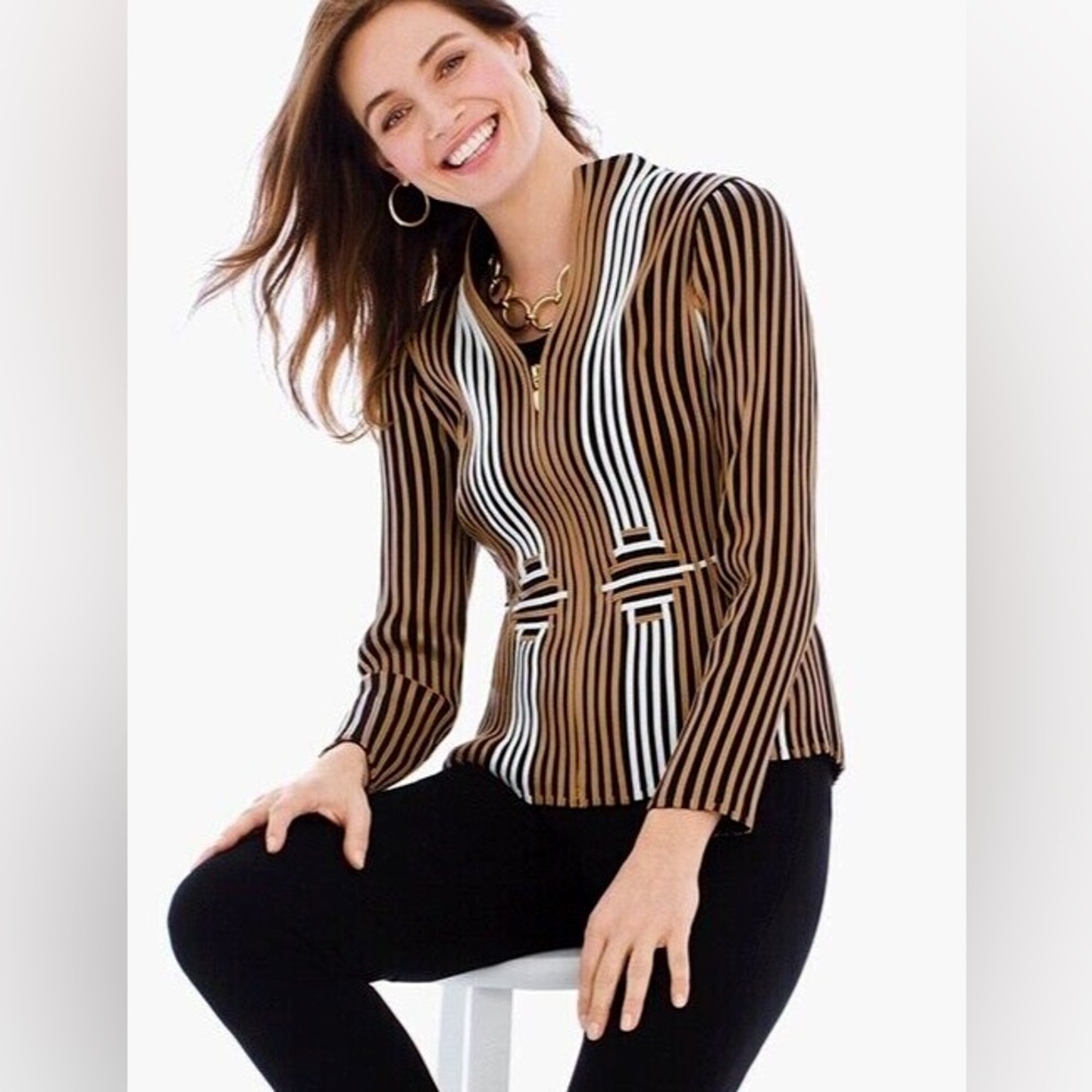 Chico’s Travelers Collection Faux Leather Striped Zip Jacket Size 3 or XL